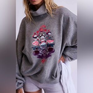 FP Movement by Free People Gray Sweatshirt with Colorful Embroidery